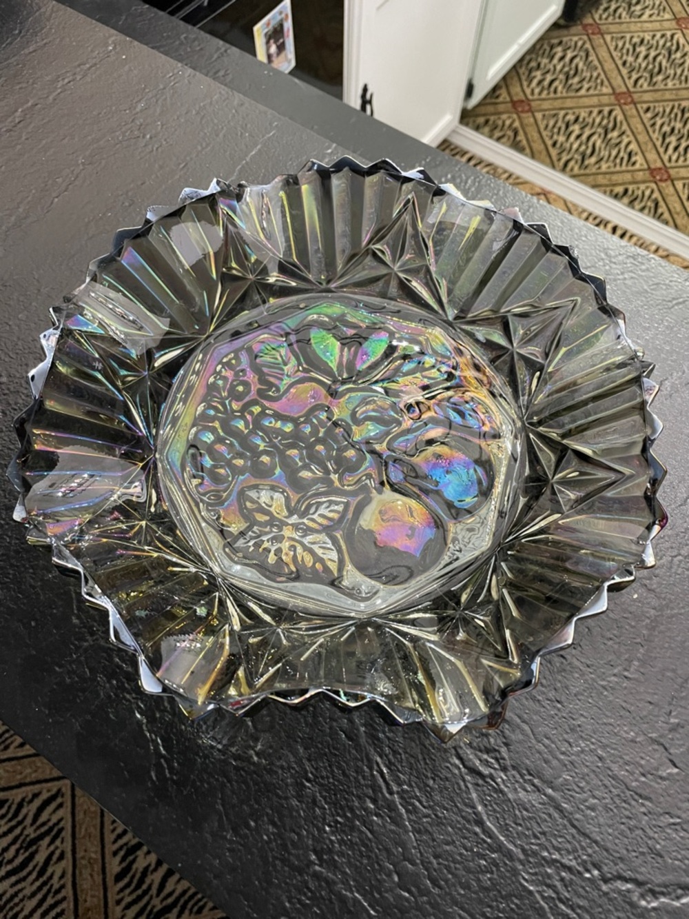 Indiana Glass Smoky Gray Iridescent Glass Fruit Bowl - Shimmer Home Art